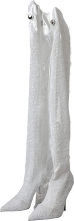 Dolce & Gabbana Womens Sequin Embellished Stiletto Boot White Polyester