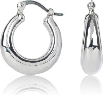 MAX + STONE 925 Sterling Silver Round Polished Chunky Hoop Earrings