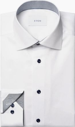 Eton Mens Eton Geometric Trim Signature Twill Contemporary. Shirt 00 White - Size: Regular/44