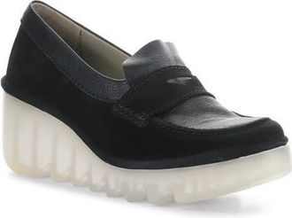 FLY London Bilz Platform Wedge Loafer in Black at Nordstrom, Size 10-10.5Us