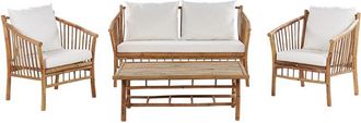 Beliani Conjunto De Jard&iacute;n 4 Plazas De Madera De Bamb&uacute; Clara Blanco Cojines Maggiore