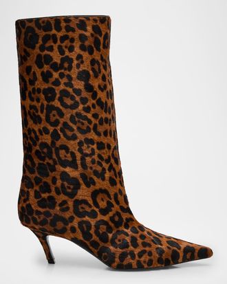Amina Muaddi 60mm Fiona Leopard-Printed Calf Hair Boots