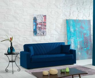 Dmora Sof&aacute; Cama Dfossat, Sof&aacute; Cama Contenedor Lineal 3 Plazas Con 2 Cojines Incluidos, Sof&aacute; De Sal&oacute;n En Tela Acolchada Con Apertura Click-clac, 214x81h89 Cm