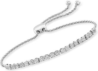 Ross-Simons Diamond Cluster Bolo Bracelet in Sterling Silver