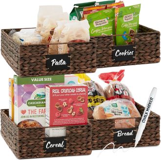 Best Choice Products Set of 4 16x12in Woven Water Hyacinth Pantry Baskets w/ Chalkboard Label, Chalk Marker