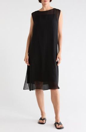 Eileen Fisher Bateau Neck Silk Dress in Black at Nordstrom Rack, Size Xx-Small