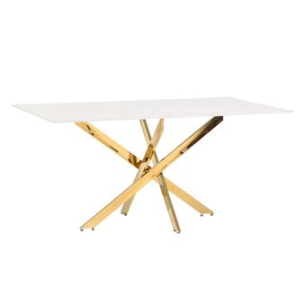 Siediti Fuori e Dentro Mesa de interior 160x90 cm, tablero de vidrio m&aacute;rmol rosa/oro