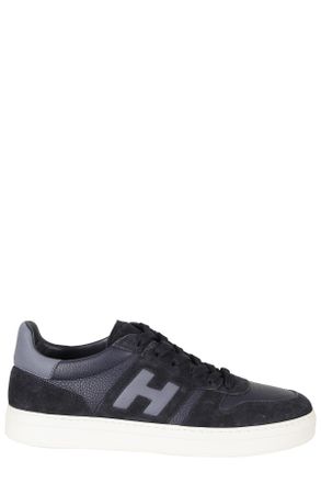 Hogan Blue H Tv Smooth Leather Suede Rubber Sole Sneakers