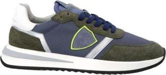 Philippe Model Blauwe Militaire Stijl Lage Sneakers - Heren - Sneakers - Groen - 42 EU - Katoen - Schoenen
