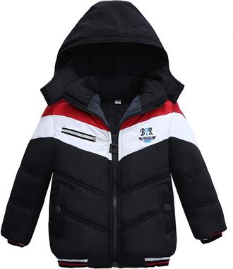 Generic Sweatshirt Kids Coat Kids Zipper Windproof Baby Coat Stripe Boys Girls Jacket Toddler Winter Hooded Boys Coat&Jacket (Black, 3-4 Years)