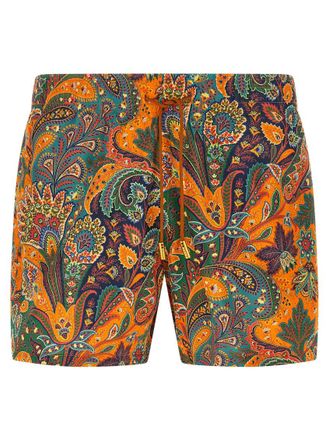 Etro Orange Paisley Floral Swim Short