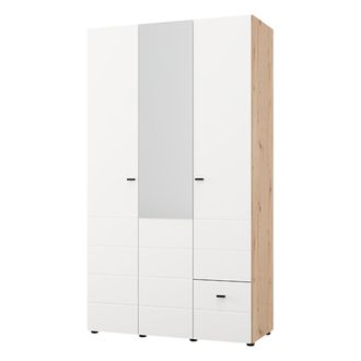 Dmora Guardarropa 3 Puertas Serram, Armario Dormitorio Con Perchero, Un Caj&oacute;n, 4 Estantes, 117x52 Cm Blanco Mate