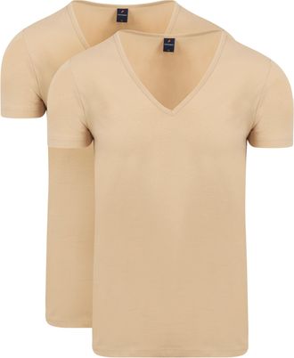 Suitable Vitaru T-Shirt Beige Deep V-Neck Pack of 4 - Size XXL - Mens - Clothing - Slim Fit -, beige
