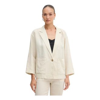 Benetton Jassen, Dames, Beige, S, Linnen, Linnen Enkelrijig Blazer