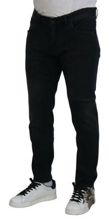 Dolce & Gabbana Mens Black Angel Embroidery Skinny Denim Jeans Clothing