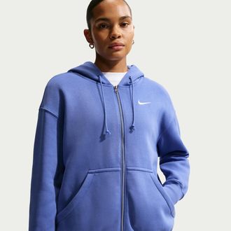 Nike Womens Nike Sportswear Phoenix Fleece Oversized Full-Zip Hoodie in Blue | DQ5758-485