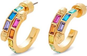 Kurt Geiger Baguette Stone Small Hoop Earrings in Gold/Multi at Nordstrom