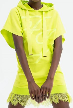 Fracomina Bat Sweater Hoody Dress In Lime
