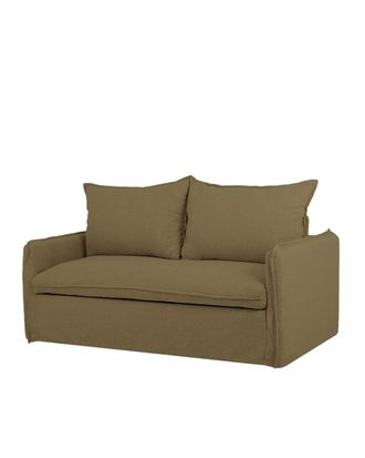 Deco Wood Sofá cama de algodón y lino desenfundable tono verde de 185x95cm