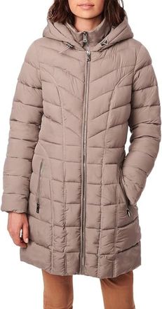 Bernardo Puffer Jacket Womens Brown Quilted Insulated Hooded Full Zip FROG 8