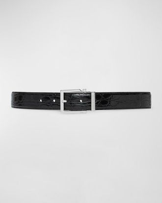 Ferragamo Mens Adjustable Crocodile Gancini Belt