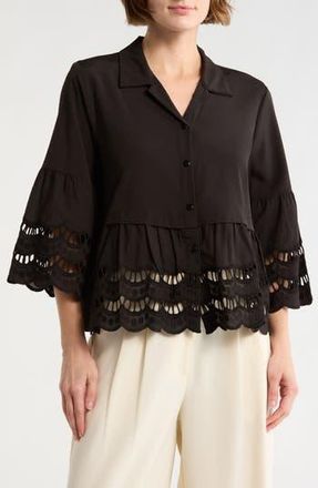 Forgotten Grace Button Front Open Lace Detail Top in Black at Nordstrom Rack, Size 3 X