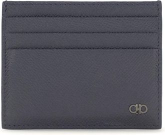 Ferragamo Mens Card Holder Gancini New Navy Calf Leather Umbrellas Accessory