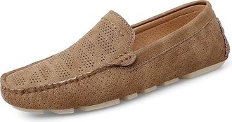 Generic Mens Loafers Shoes Round Toe Breathable Perforated Genuine Leather Anti-Slip Flexible Resistant Comfortable Lightweight Prom Fashion Slip On(Brown,5.5