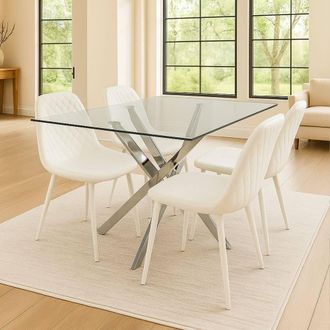 Kosy Koala Rectangle Glass Dining Table Set With 4 White Chairs