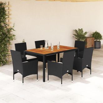 vidaXL Set De Comedor Jard&iacute;n 7 Pzas Con Cojines Rat&aacute;n Pe Acacia Negro Vidaxl