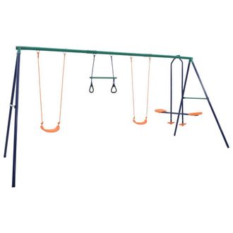Berkfield Home Swing Set with Gymnastic Rings & 4 Seats Steel in Navy