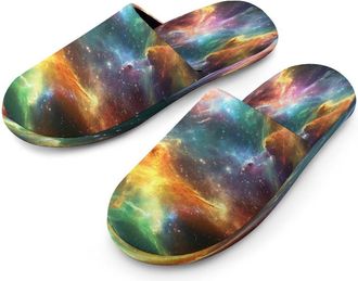 Generic Multicolored G-alaxy Mens Cotton Slippers Memory Foam Comfort House Shoes Winter Indoor Slipper for Hotel Casa Spa