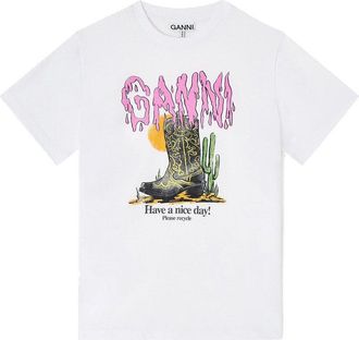 Ganni Basic Cotton Jersey T-shirt Boots Print