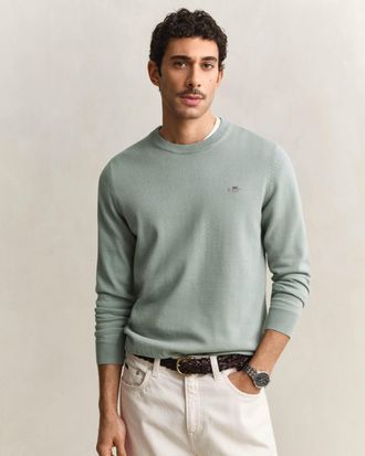 GANT Mens Classic Jumper in Silver Cotton - Size X-Large