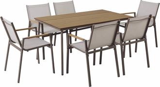 Oviala Conjunto de mesa de jard&iacute;n ovalada de 150 x 90 cm y 6 sillas gris topo
