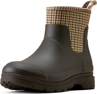 Ariat Womens Kelmarsh Shortie Rubber Boots in Chocolate Tan Twill, B Medium Width, Size 3.5, by Ariat