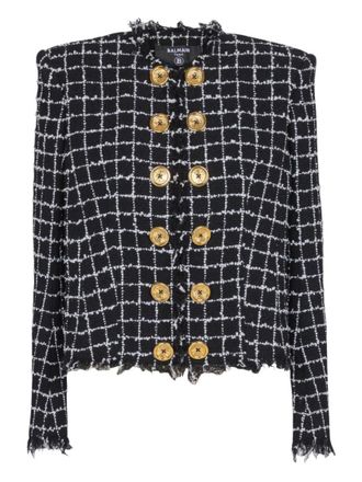 Balmain Black Checks Round Neck Jacket