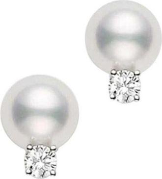 Mikimoto Akoya Cultured Pearl Stud Earrings 8 x 8.5 mm; with 0.10ct diamonds; set in 18K white gold