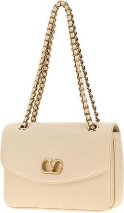 Valentino Garavani Womens Djuna Shoulder Bag Beige Leather