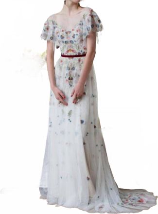 Watters Heartleaf Open Back Wedding Dress In Multi/ivory/nude