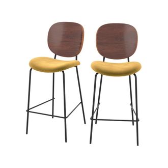 Rendez-Vous D&eacute;co Set de 2 sillas de bar de terciopelo amarillo 65,5cm