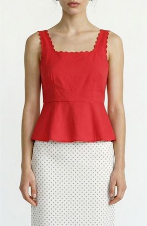 Vero Moda Julietta Scallop Trim Peplum Top in Poinsettia at Nordstrom, Size X-Small