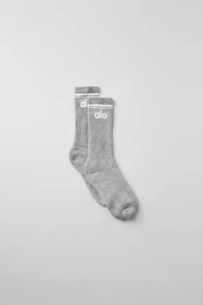 Alo | Throwback Socks in Athletic Heather Grey/White, Size: Small