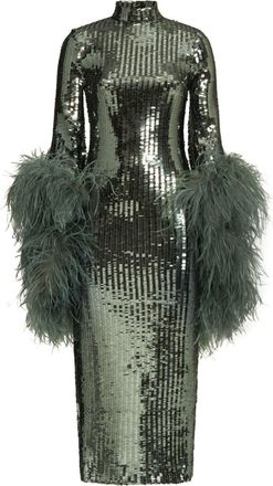 Taller Marmo Del Rio Disco sequinned midi dress - women - Polyester/Polyester/Ostrich Feather - 36 - Green