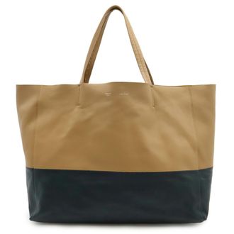 Celine Dark Beige Dark Navy Leather Shoulder Bag Tote Bag (Pre-Owned)