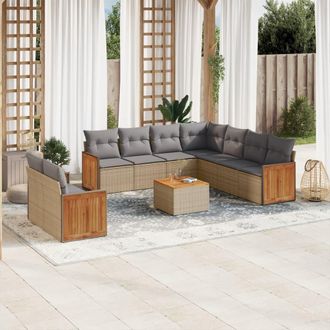 vidaXL Juego De Sof&aacute;s Jard&iacute;n Con Cojines Beige 10 Pzas Rat&aacute;n Sint&eacute;tico Vidaxl