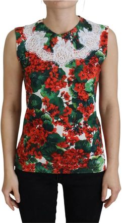 Dolce & Gabbana Witte Bloemen Wollen Kant Vest Tanktop - Dames - Tops zonder mouwen - Veelkleurig - S - Wol - Tops