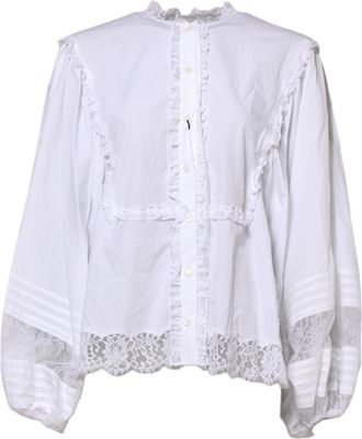 Dolce & Gabbana Womens White Ruffled Lace Embellished Blouse Top
