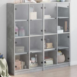 Berkfield Home Bookcase with Doors Concrete Grey 136x37x142 cm Engineered Wood | Size: 136 x 37 x 142 cm