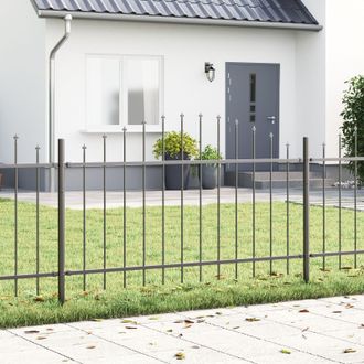Berkfield Home Fence Panel with Spike Arch Set of 4 Grey Powder-Coated Steel
